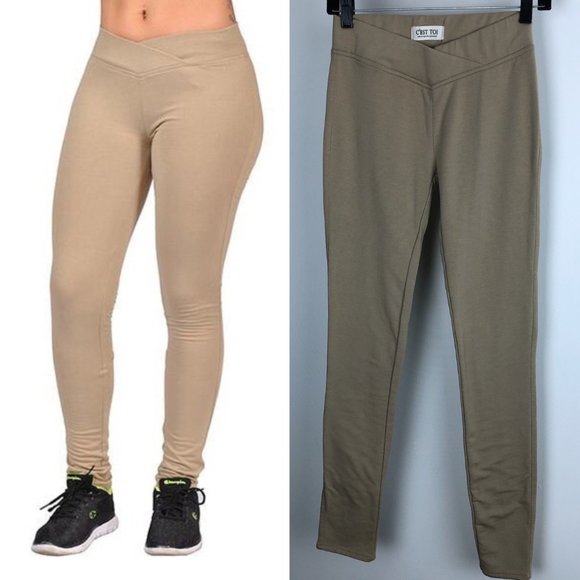 C'est Toi Pants - C'est Toi Elastic Waist Legging Khaki Small